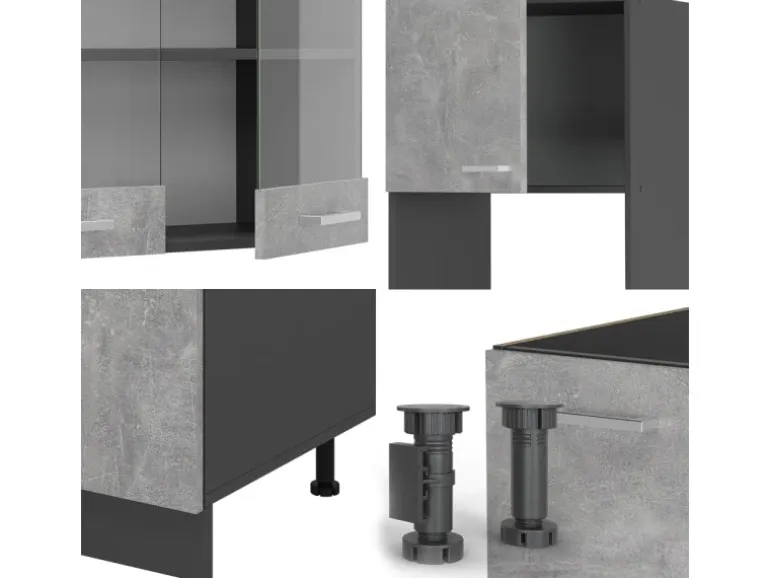 Vicco R-Line Eckküche Beton/Anthrazit 237 x 60 cm ohne Arbeitsplatte ohne E-Geräte