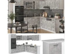 Vicco R-Line Eckküche Beton/Weiß 237 x 247 cm AP Anthrazit ohne E-Geräte
