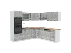 Vicco R-Line Eckküche Beton/Weiß 237 x 247 cm AP Eiche ohne E-Geräte