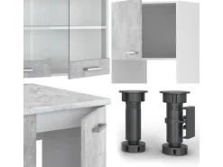 Vicco R-Line Eckküche Beton/Weiß 237 x 247 cm AP Eiche ohne E-Geräte