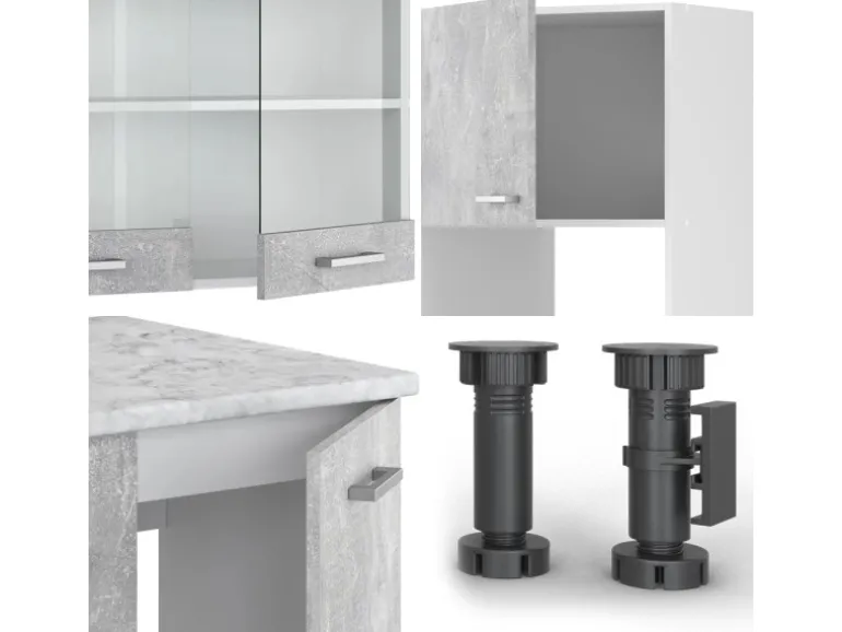 Vicco R-Line Eckküche Beton/Weiß 237 x 247 cm AP Eiche ohne E-Geräte