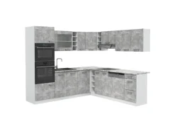 Vicco R-Line Eckküche Beton/Weiß 237 x 60 cm AP Marmor ohne E-Geräte