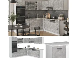 Vicco R-Line Eckküche Beton/Weiß 237 x 60 cm AP Marmor ohne E-Geräte