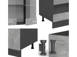 Vicco R-Line Eckküche Beton/Anthrazit 227 x 287 cm AP Eiche ohne E-Geräte