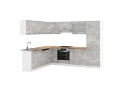 Vicco R-Line Eckküche Beton/Weiß 227 x 287 cm AP Eiche ohne E-Geräte