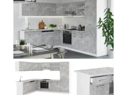 Vicco R-Line Eckküche Beton/Weiß 227 x 287 cm AP Eiche ohne E-Geräte