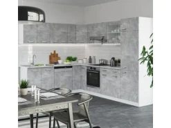 Vicco R-Line Eckküche Beton/Weiß 227 x 287 cm AP Eiche ohne E-Geräte