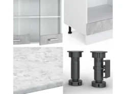 Vicco R-Line Eckküche Beton/Weiß 227 x 287 cm AP Eiche ohne E-Geräte