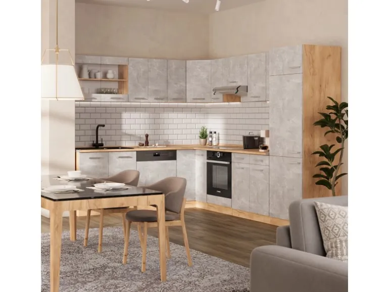 Vicco R-Line Eckküche Beton/Goldkraft Eiche 227 x 287 cm AP Eiche ohne E-Geräte