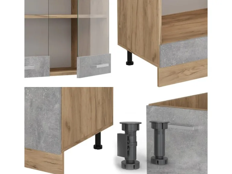 Vicco R-Line Eckküche Beton/Goldkraft Eiche 227 x 287 cm AP Eiche ohne E-Geräte