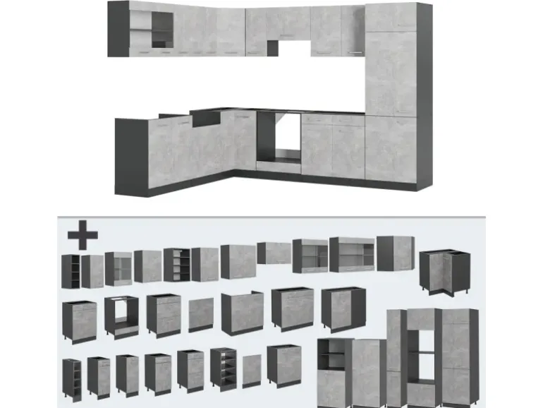 Vicco R-Line Eckküche Beton/Anthrazit 227 x 287 cm AP Anthrazit ohne E-Geräte