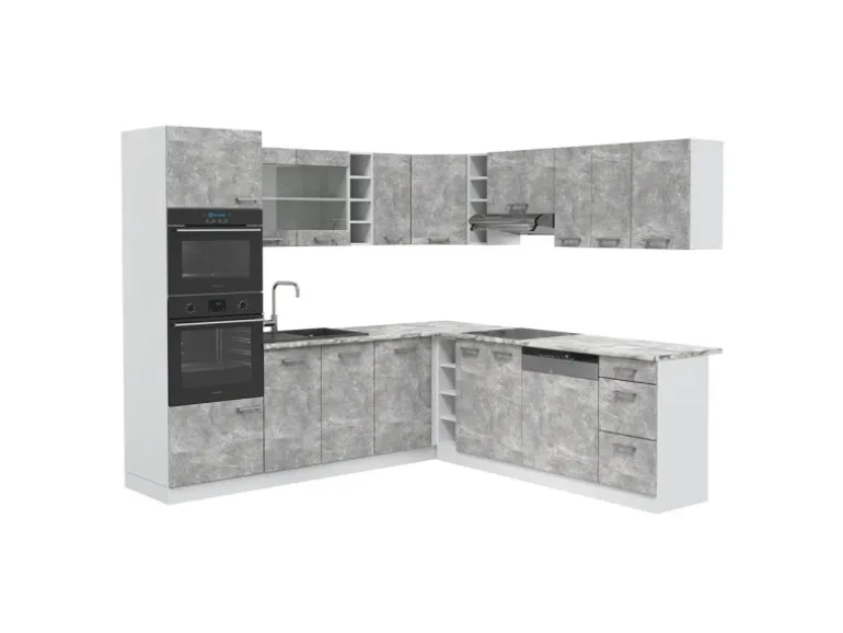 Vicco R-Line Eckküche Beton/Weiß 237 x 60 cm ohne Arbeitsplatte ohne E-Geräte