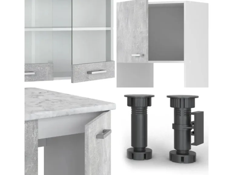 Vicco R-Line Eckküche Beton/Weiß 237 x 60 cm ohne Arbeitsplatte ohne E-Geräte