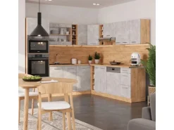 Vicco R-Line Eckküche Beton/Goldkraft Eiche 237 x 247 cm AP Eiche ohne E-Geräte