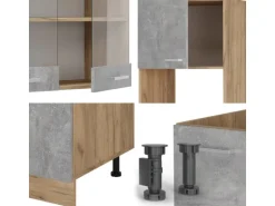 Vicco R-Line Eckküche Beton/Goldkraft Eiche 237 x 247 cm AP Eiche ohne E-Geräte