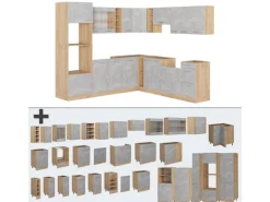 Vicco R-Line Eckküche Beton/Goldkraft Eiche 237 x 247 cm AP Eiche ohne E-Geräte