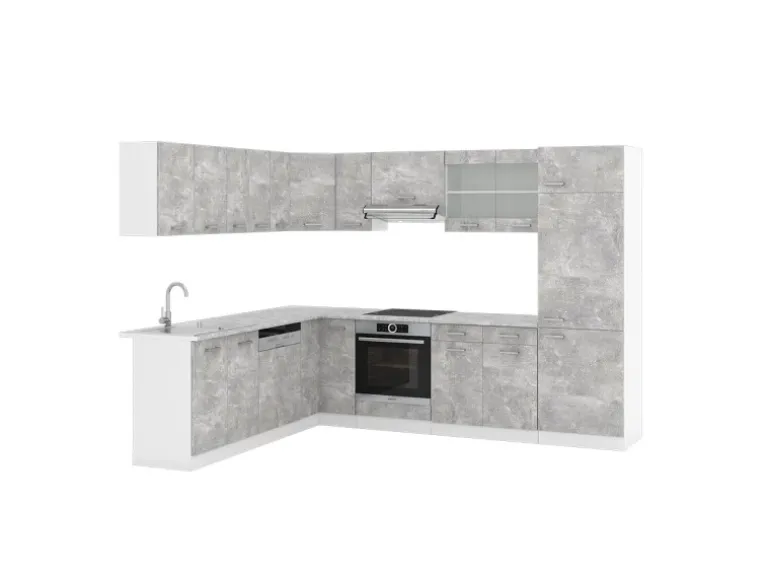 Vicco R-Line Eckküche Beton 227 x 287 cm ohne Arbeitsplatte ohne E-Geräte