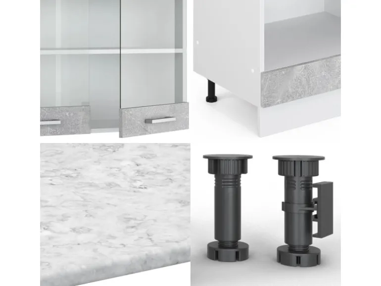 Vicco R-Line Eckküche Beton 227 x 287 cm ohne Arbeitsplatte ohne E-Geräte