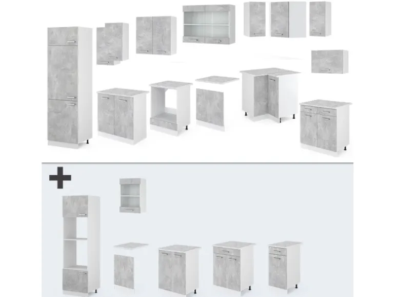 Vicco R-Line Eckküche Beton 227 x 287 cm ohne Arbeitsplatte ohne E-Geräte