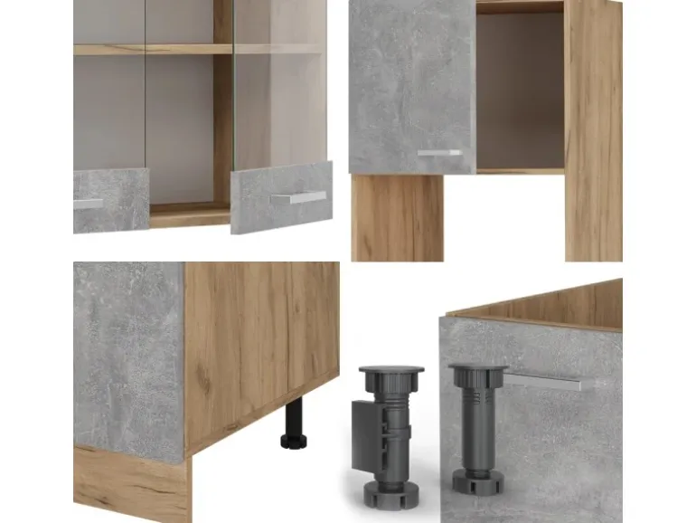 Vicco R-Line Eckküche Beton/Goldkraft Eiche 237 x 60 cm ohne Arbeitsplatte ohne E-Geräte