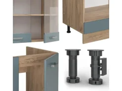 Vicco R-Line Eckküche Blau-Grau/Goldkraft Eiche 227 x 287 cm AP Anthrazit ohne E-Geräte