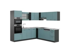 Vicco R-Line Eckküche Blau-Grau/Anthrazit 237 x 247 cm AP Marmor ohne E-Geräte