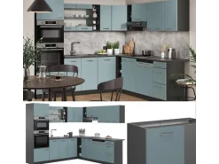 Vicco R-Line Eckküche Blau-Grau/Anthrazit 237 x 247 cm AP Marmor ohne E-Geräte