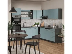 Vicco R-Line Eckküche Blau-Grau/Anthrazit 237 x 247 cm AP Marmor ohne E-Geräte