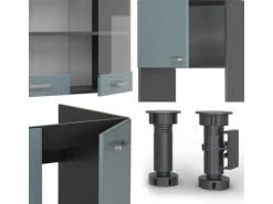 Vicco R-Line Eckküche Blau-Grau/Anthrazit 237 x 247 cm AP Marmor ohne E-Geräte