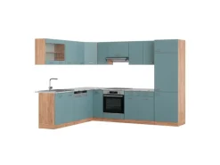 Vicco R-Line Eckküche Blau-Grau/Goldkraft Eiche 227 x 287 cm AP Marmor ohne E-Geräte
