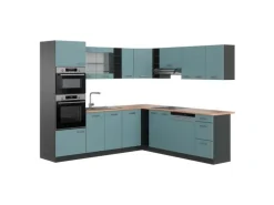 Vicco R-Line Eckküche Blau-Grau/Anthrazit 237 x 247 cm AP Eiche ohne E-Geräte