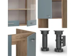 Vicco R-Line Eckküche Blau-Grau/Goldkraft Eiche 237 x 247 cm AP Marmor ohne E-Geräte