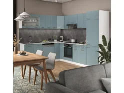 Vicco R-Line Eckküche Blau-Grau/Weiß 227 x 287 cm AP Eiche ohne E-Geräte