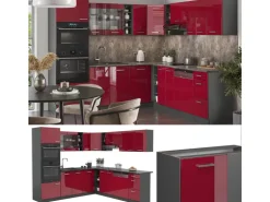 Vicco R-Line Eckküche Bordeaux Hochglanz/Anthrazit 237 x 60 cm ohne Arbeitsplatte ohne E-Geräte