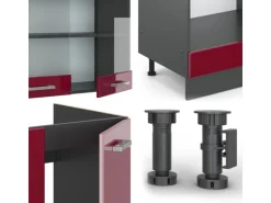 Vicco R-Line Eckküche Bordeaux Hochglanz/Anthrazit 227 x 287 cm AP Eiche ohne E-Geräte