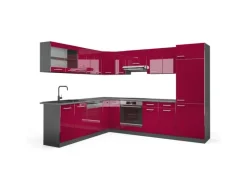 Vicco R-Line Eckküche Bordeaux Hochglanz/Anthrazit 227 x 287 cm AP Anthrazit ohne E-Geräte