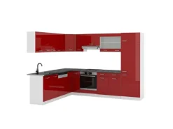 Vicco R-Line Eckküche Bordeaux Hochglanz/Weiß 227 x 287 cm AP Anthrazit ohne E-Geräte