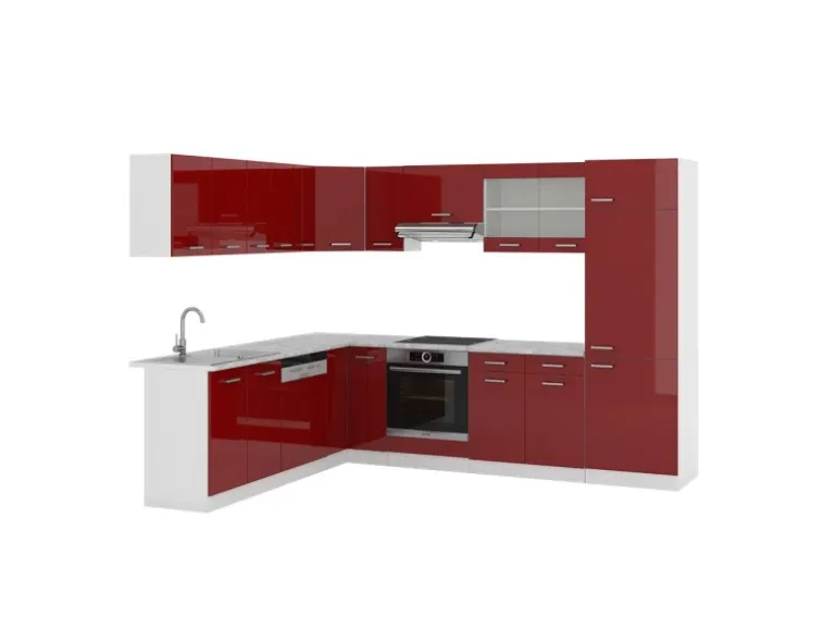 Vicco R-Line Eckküche Bordeaux Hochglanz/Weiß 227 x 287 cm AP Marmor ohne E-Geräte