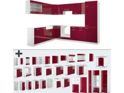 Vicco R-Line Eckküche Bordeaux Hochglanz/Weiß 227 x 287 cm AP Marmor ohne E-Geräte