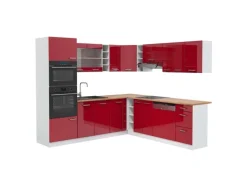 Vicco R-Line Eckküche Bordeaux Hochglanz/Weiß 237 x 247 cm AP Eiche ohne E-Geräte