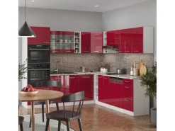 Vicco R-Line Eckküche Bordeaux Hochglanz/Weiß 237 x 247 cm AP Eiche ohne E-Geräte