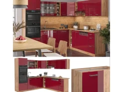 Vicco R-Line Eckküche Bordeaux Hochglanz/Goldkraft Eiche 237 x 247 cm AP Anthrazit ohne E-Geräte