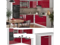 Vicco R-Line Eckküche Bordeaux Hochglanz/Weiß 237 x 60 cm AP Marmor ohne E-Geräte