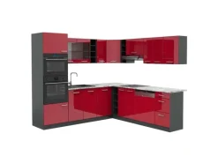 Vicco R-Line Eckküche Bordeaux Hochglanz/Anthrazit 237 x 247 cm AP Marmor ohne E-Geräte