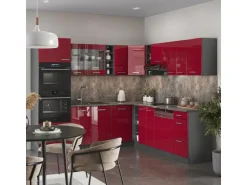 Vicco R-Line Eckküche Bordeaux Hochglanz/Anthrazit 237 x 247 cm AP Marmor ohne E-Geräte