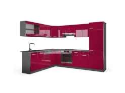 Vicco R-Line Eckküche Bordeaux Hochglanz/Anthrazit 227 x 287 cm ohne Arbeitsplatte ohne E-Geräte