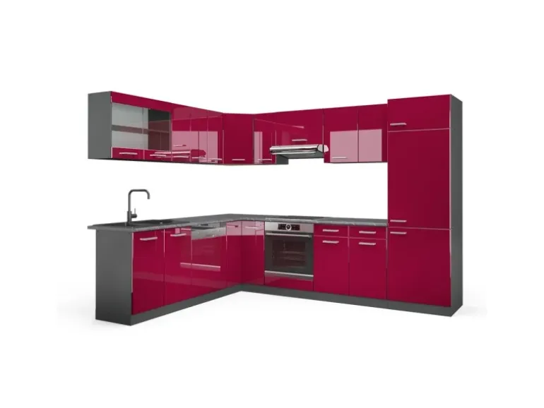 Vicco R-Line Eckküche Bordeaux Hochglanz/Anthrazit 227 x 287 cm ohne Arbeitsplatte ohne E-Geräte