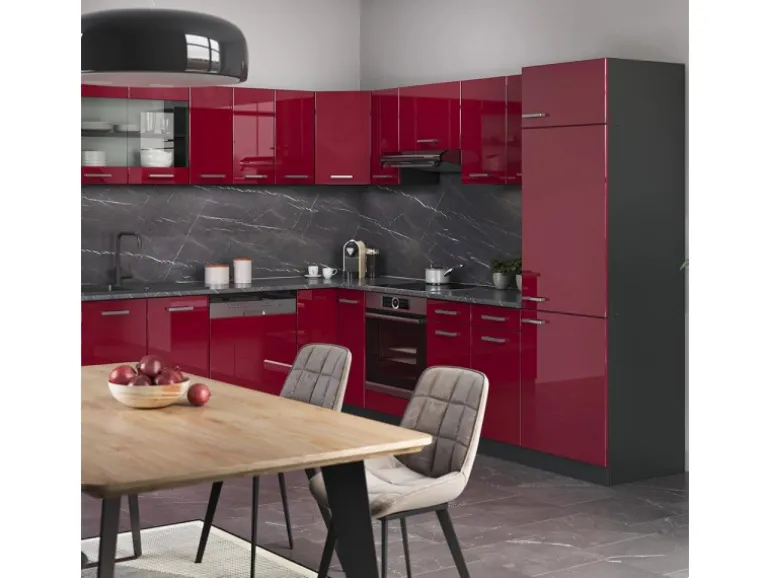 Vicco R-Line Eckküche Bordeaux Hochglanz/Anthrazit 227 x 287 cm ohne Arbeitsplatte ohne E-Geräte