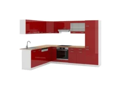 Vicco R-Line Eckküche Bordeaux Hochglanz/Weiß 227 x 287 cm AP Eiche ohne E-Geräte