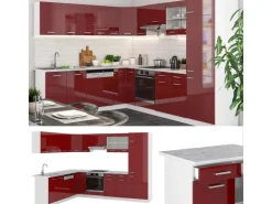 Vicco R-Line Eckküche Bordeaux Hochglanz/Weiß 227 x 287 cm AP Eiche ohne E-Geräte